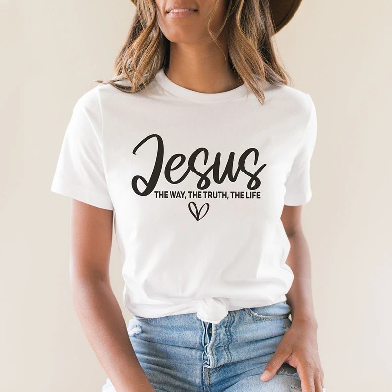 

Jesus The Way The Truth The Life Religious T Shirts Women Cotton Motivational Clothes Easter Tshirts Bible Verse Dropshipping