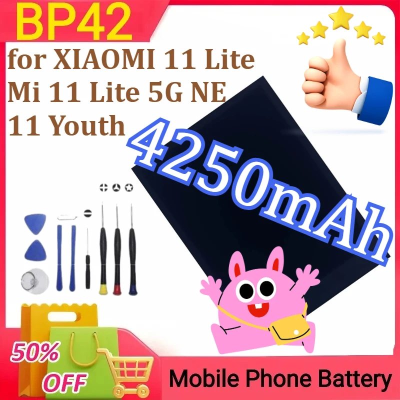 

New Battery BP42 for XIAOMI 11 Lite/Mi 11 Lite 5G NE (2109119DG)/11 Youth Mobile Phone Battery 4250mAh+Tools