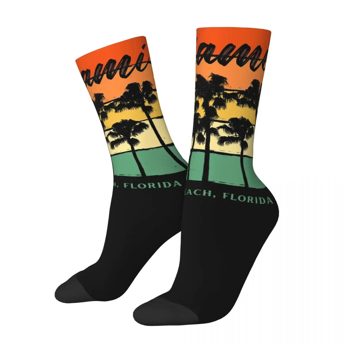 Hip Hop Vintage Miami South Beach Crazy Men's Compression Socks Unisex Palm Trees Nature Harajuku Pattern Printed Crew Sock