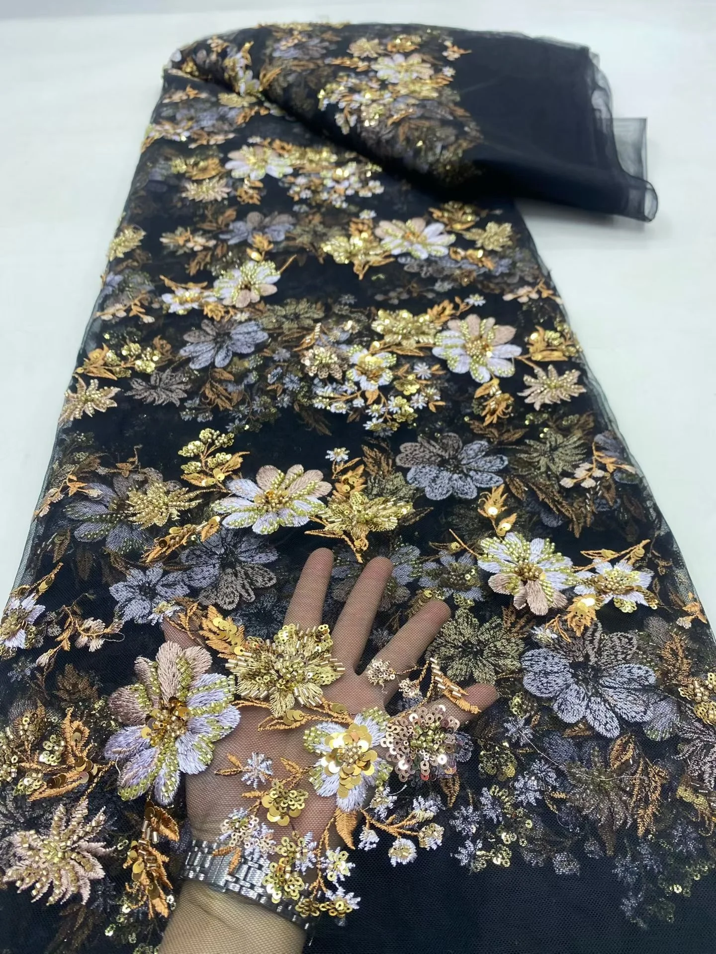 

Новый высококачественный африканский нигерийский тюль, кружевная ткань, блестки, вышивка, французский гипюр, свадебное платье, расшитое бисером, 5 ярдов, 2026