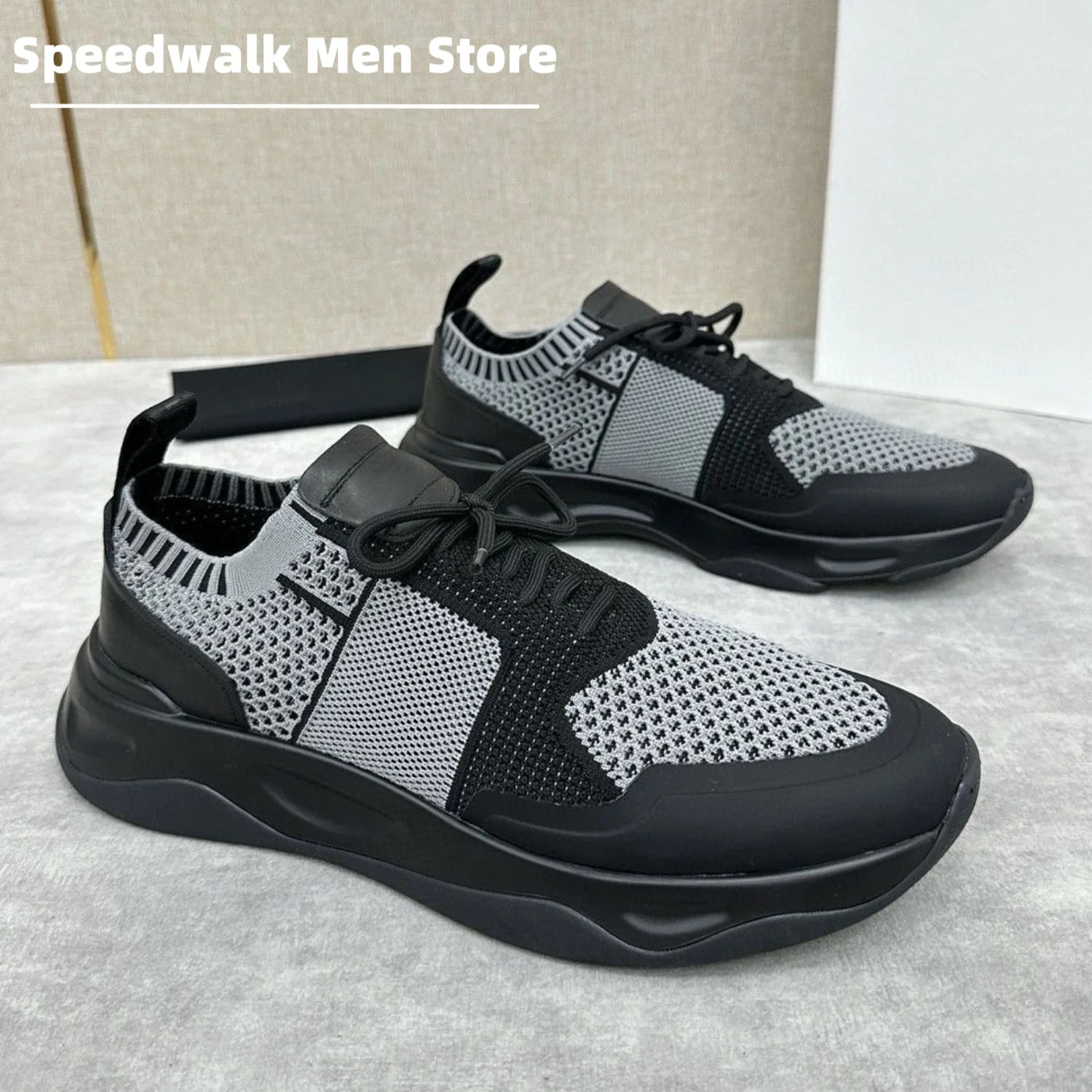 Streetwear Men Sock Style Knit Running Sneakers Breathable Mesh Patchwork Thick Sole Anti Slip Daily Casual Athletic Shoes