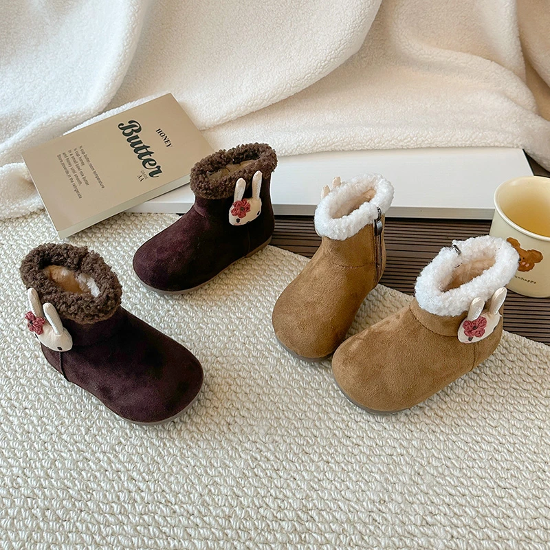 

Kids Princess Casual Boots with Cute Bunny Girls Ankle Boots Suede Warm 2025 Winter New Children Fashion Boot Korean Style Soft