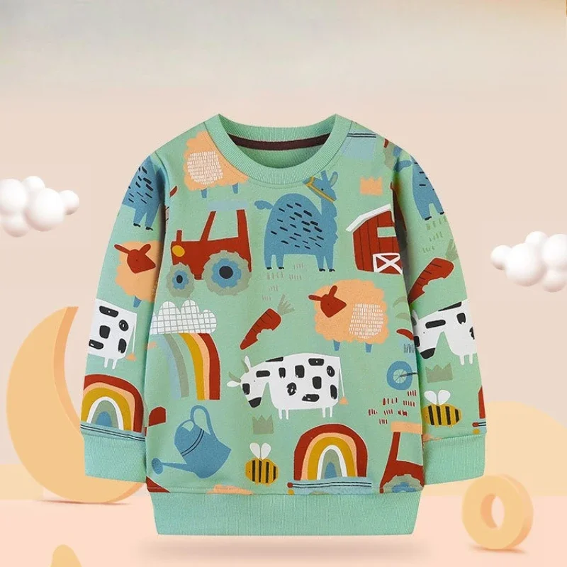 

Детская повседневная толстовка с рисунком животных в виде автомобиля, удобная одежда с длинными рукавами, повседневный топ из чесаного хлопка, модная зеленая базовая толстовка для мальчиков