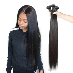 Missanna 34 36 38 Inch Straight Bundles Human Hair Brazilian Hair Soft Straight Human Hair Bundles Sew-in Hair Weaves Extensions