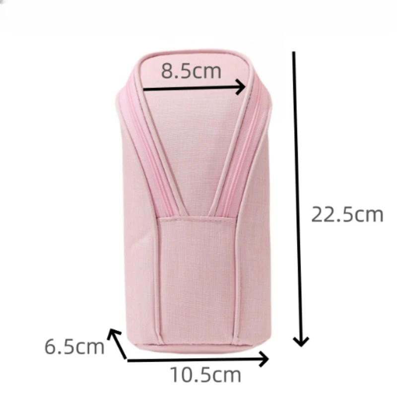 Standing Large Capacity Mobile Phone Holder Stationery Zippered Polyester Pencil Bag for School Supplies and Office Organization