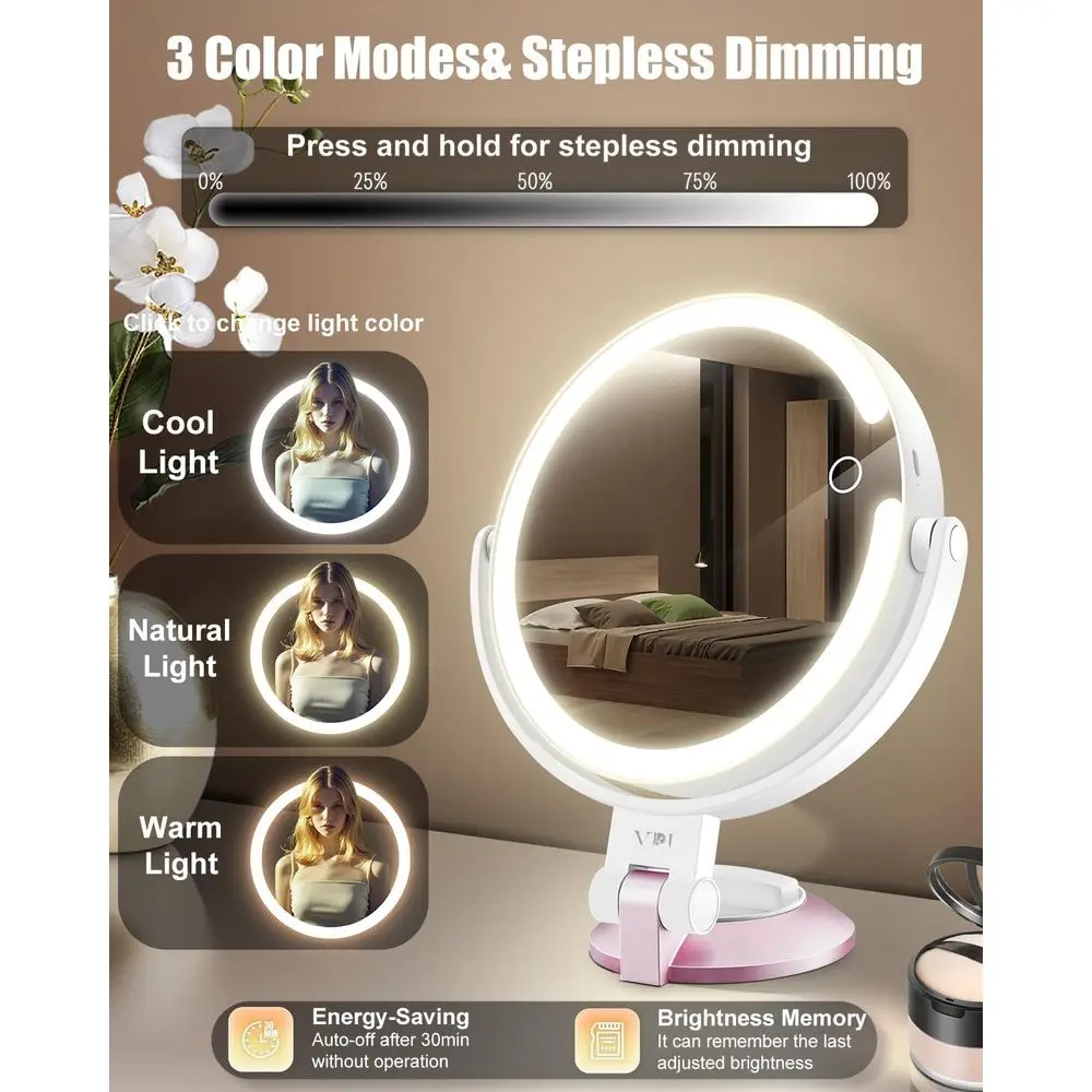 مرآة مكياج LED مزدوجة الجوانب مع كوب شفط، قابلة لإعادة الشحن، 3 أوضاع إضاءة، عالية الدقة ومكبرة، للحمام والسفر #4