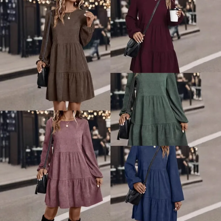 

【New style】Spot retro gentle style - European and American autumn new women's corduroy long-sleeved round-collar dress