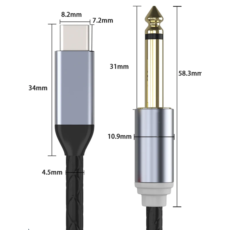 Тип-C на двойной моно аудиокабель 6,5 мм TS, высококачественный звуковой выход, прочная конструкция для энтузиастов аудио