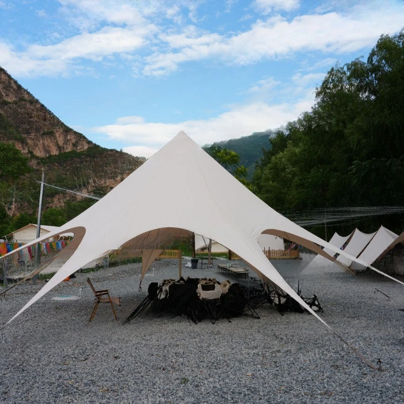 Tenda de dossel acampamento ao ar livre acampamento único pico duplo fábrica gazebo lótus hexagonal sombra borboleta