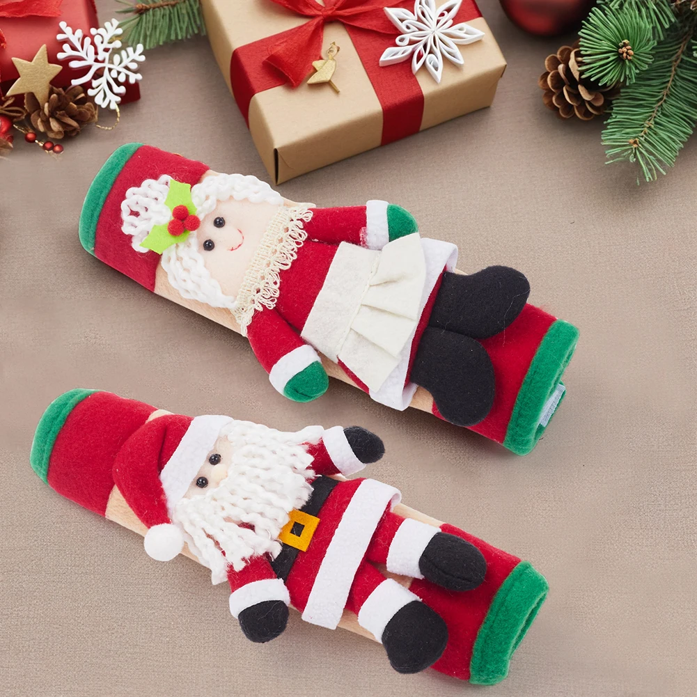 Christmas Refrigerator Handle Covers 2pcs Santa Design Gloves to Keep Your Kitchen Appliances Clean and Festive