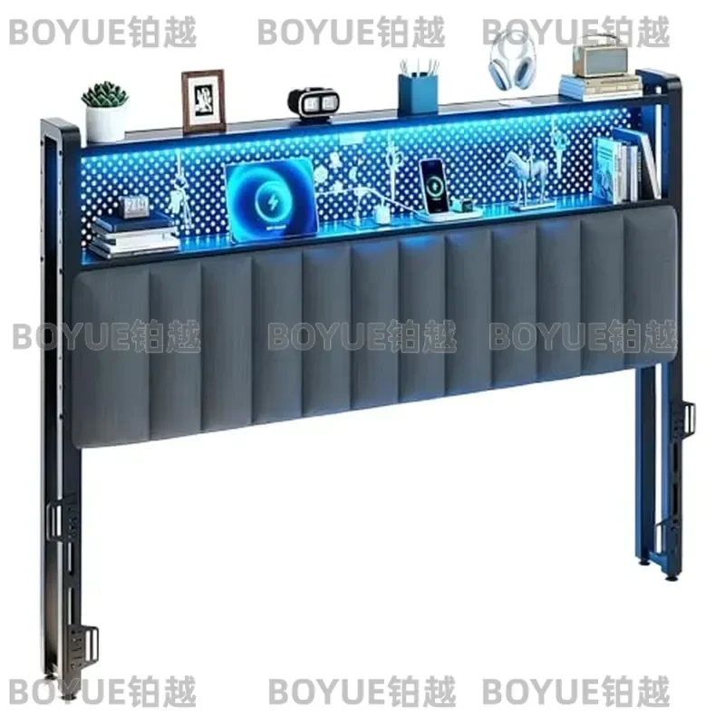 King Size Headboard Only, Adjustable Upholstered Headboard with 2 Tier Shelves and Pegboard with Charging Stations and