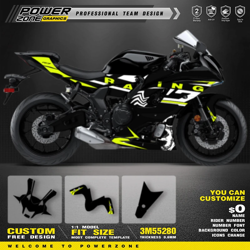 

PowerZone мотоциклетные графические фоны, наклейки, комплект клейких наклеек для YAMAHA R7 2021 2022 2023 2024 R7