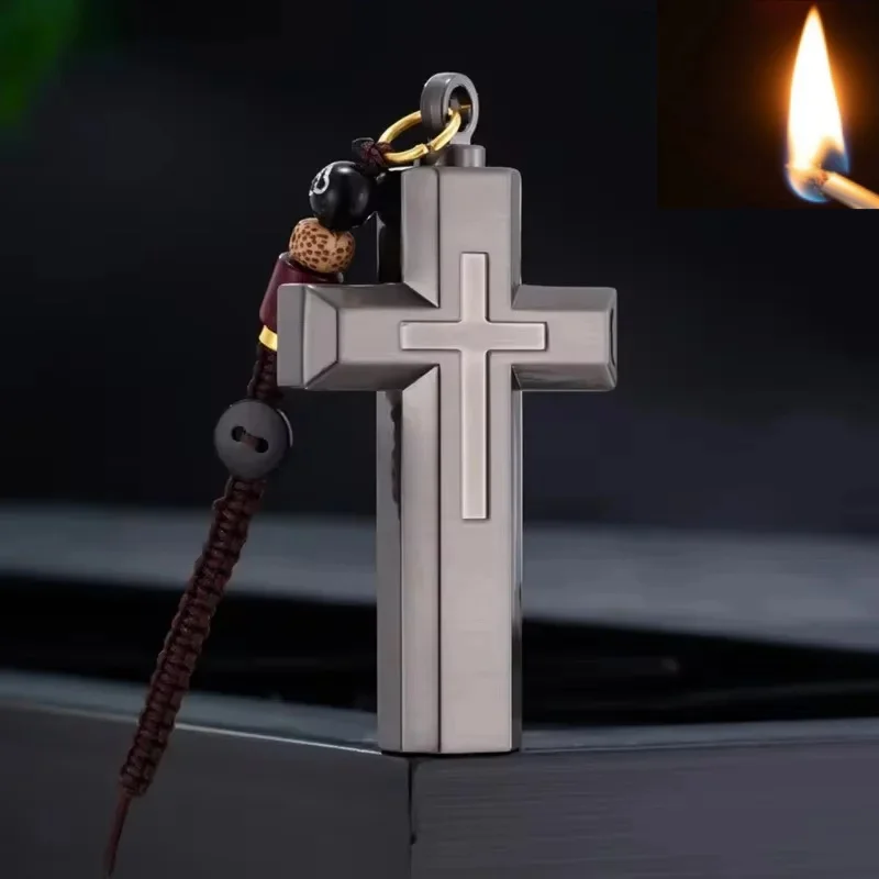 

Cross Shape Metal Lighter with Necklace Windproof Outdoor Survival Kerosenes Fire Starter Portable for Men's Collection
