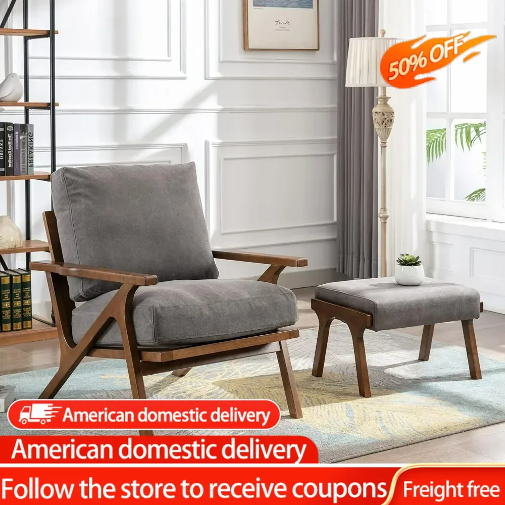 

Armchairs Grey Armchair Linen Fabric Armchair With Wood Legs Comfy Upholstered Single Sofa Chair for Living Room/Bedroom/Lounge