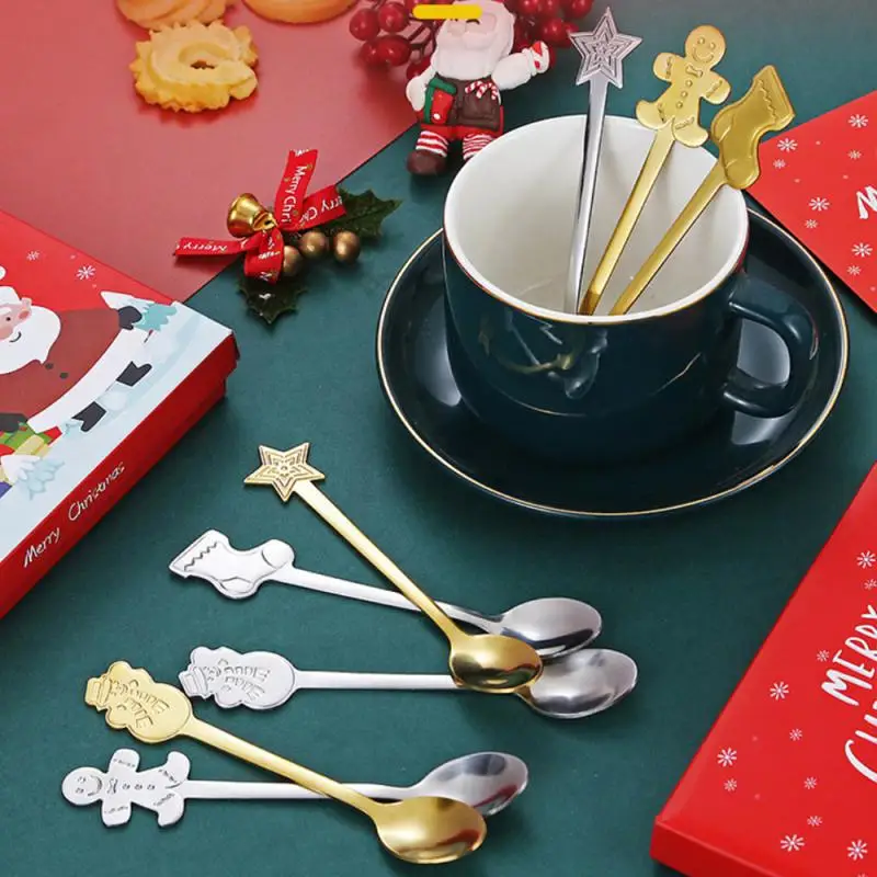 

New Christmas Coffee Spoons With Gift Box Teaspoons Dessert Stainless Steel Spoons Tableware Christmas Gift New Year 2025