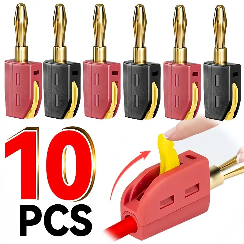 10-1Pcs Gold-plated Copper Banana Connectors Plugs No Solder Banana Plug 4mm Quick Wire Connect for Jack Audio Music Speaker