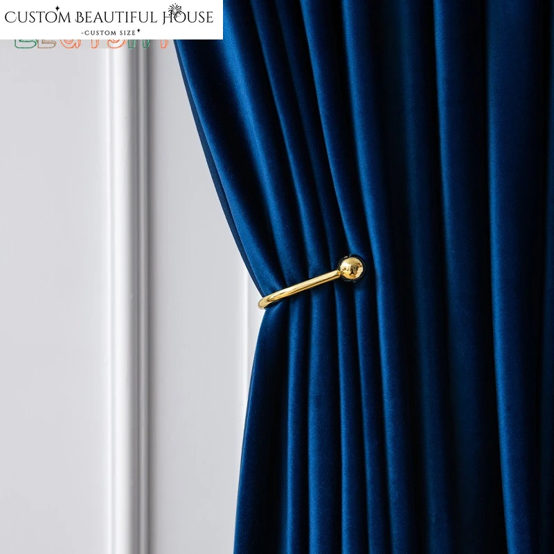 Custom Size! Light Luxury Velvet Royal Blue Starry Sky Bedroom and Living Room Thickened Blackout Cloth Elegant Curtains Fashion