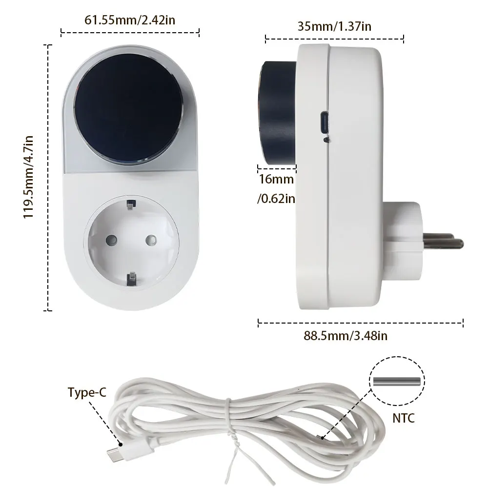 قابس ترموستات واي فاي ذكي مع شاشة LED للتحكم في التطبيقات ومقبس التحكم في درجة الحرارة القابل للبرمجة لأجهزة تبريد التدفئة
