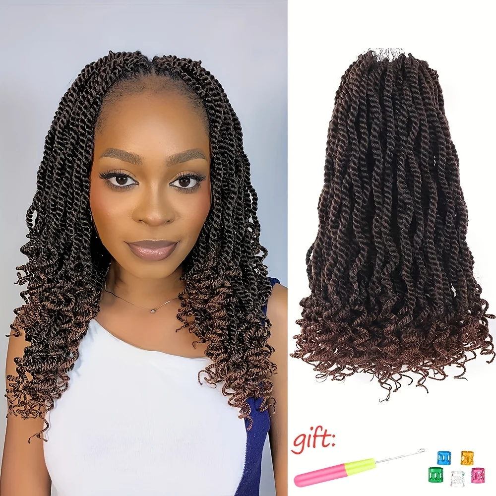 

1 шт. Волнистые сенегальские косы с кудрявыми концами, в комплекте крючки для вязания и кольцо для парика в подарок - синтетические, предварительно связанные.