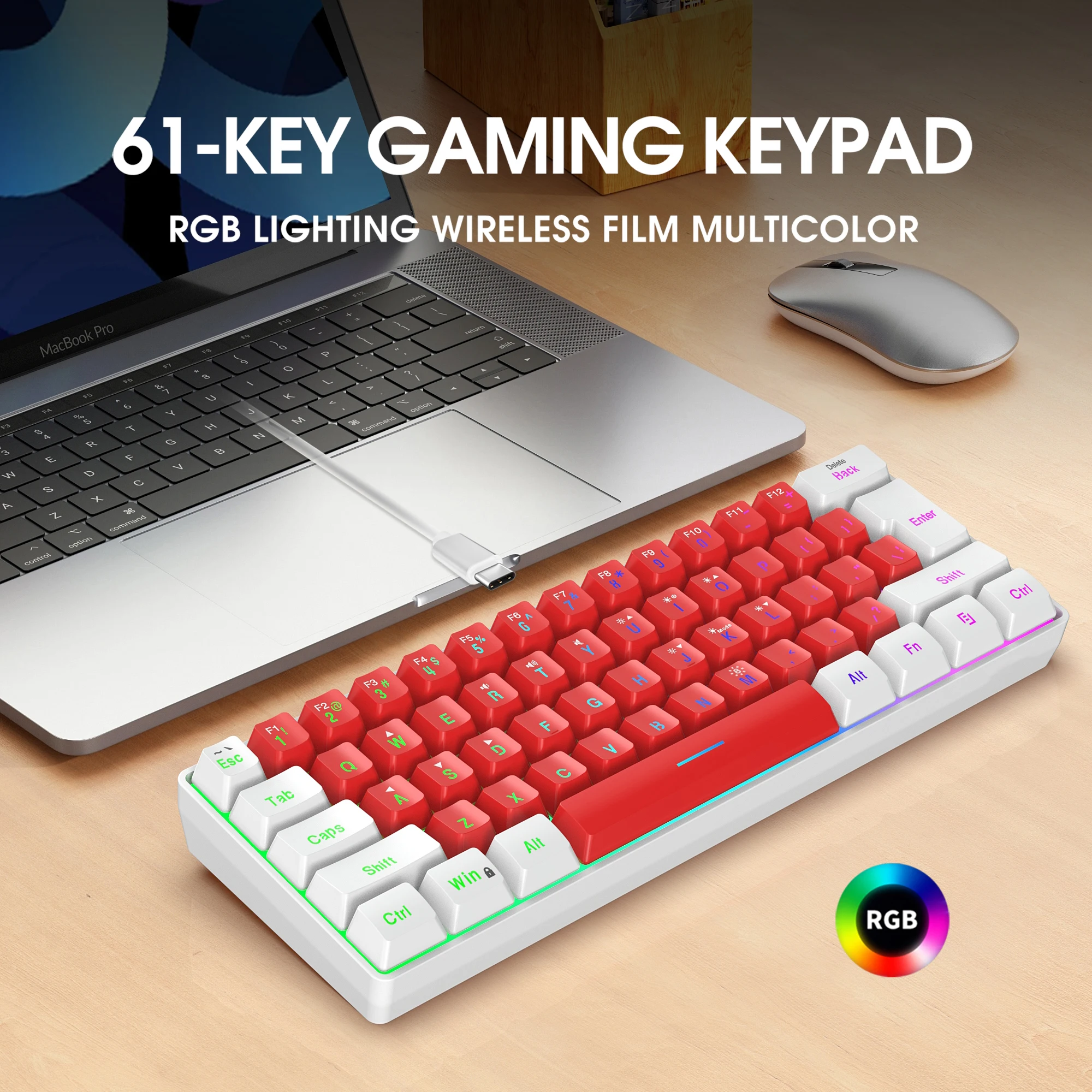 Portable Wired Gaming Keyboard Rgb Led Backlit 61 Key Gaming Keyboard 60% Gamer Wired Mechanical Feel Keyboard Customization