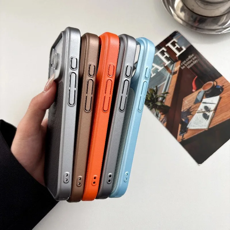 Luxury Cooling Metallic Paint Diamond Grid Pattern Texture Case For iPhone 18 17 16 15 14 Pro Max Shockproof Hard PC Matte Cover view 2