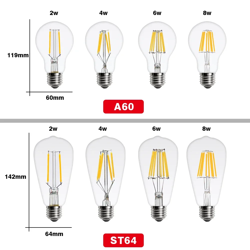 2Pcs Retro LED Edison Bulb 220V Filament Lamp For Home Vintage Glass Bulb