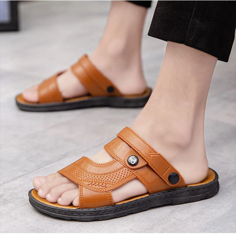 Sandalias de cuero de talla grande para hombre, zapatos clásicos de verano, zapatillas suaves, calzado romano cómodo para caminar al aire libre