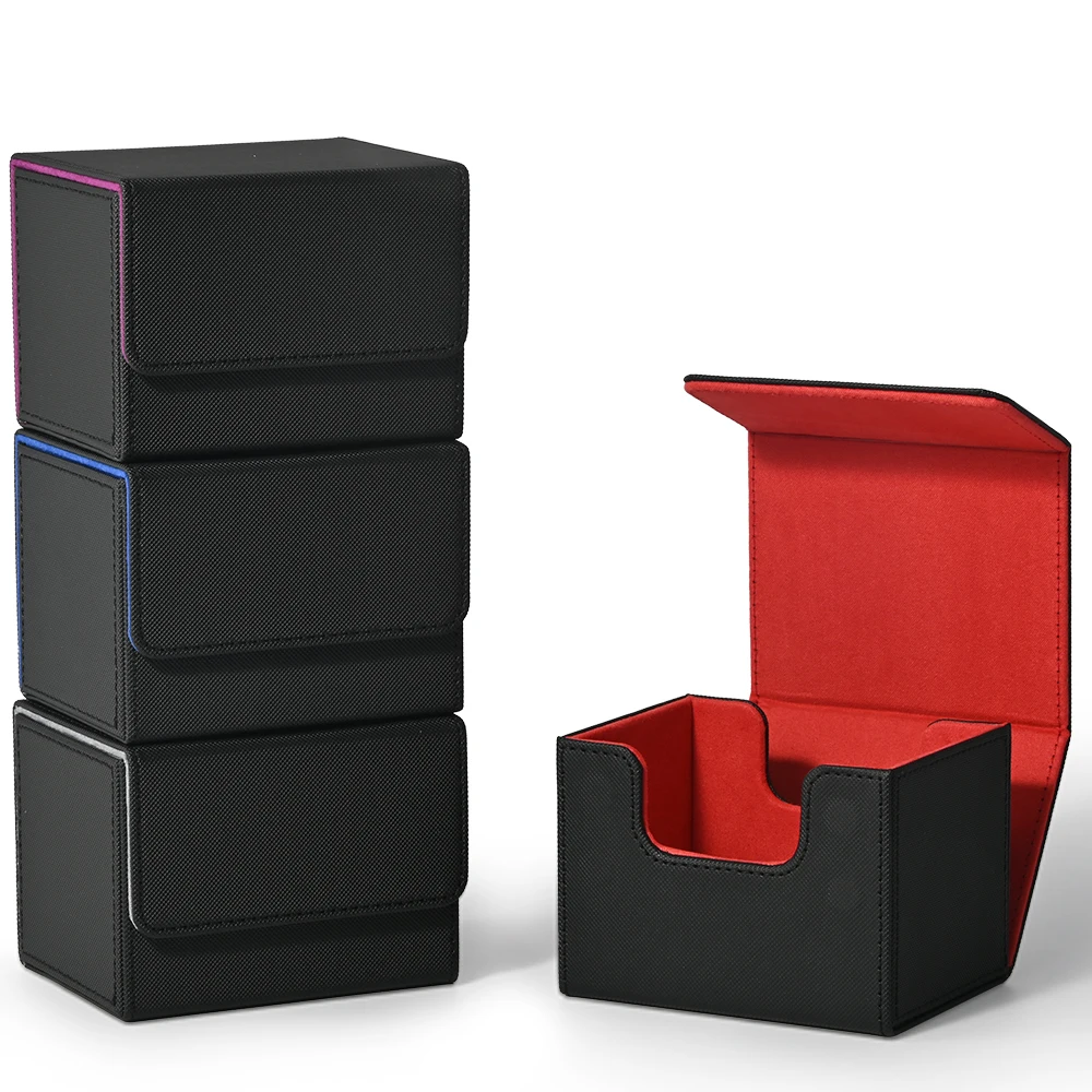 4 Pack Card Deck Box, holds 100+ Sleeved Cards, PU Leather Strong Magnetic Closure card box for TCG/PTCG/CCG Card