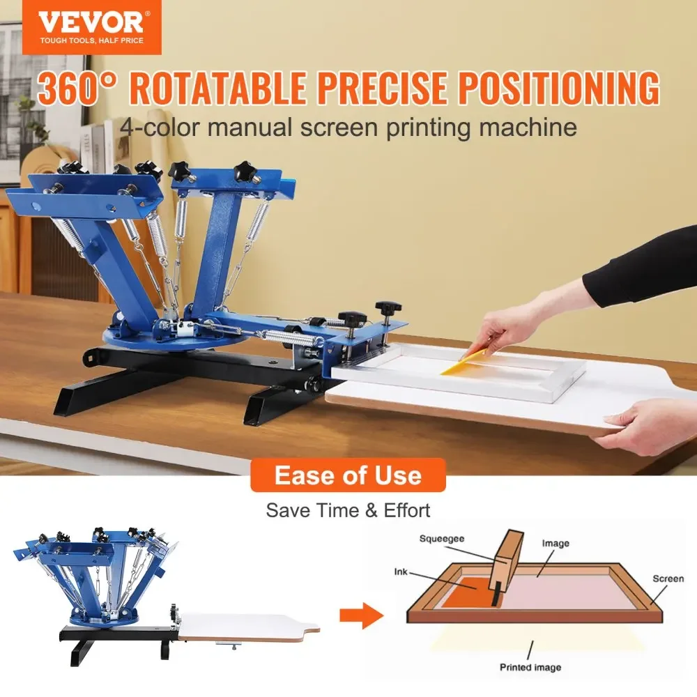 VEVOR 1/4 Color 1/2/4 Station Steel Silk Screen Printing Machine  for T-Shirt Press Printer Equipment DIY Kit