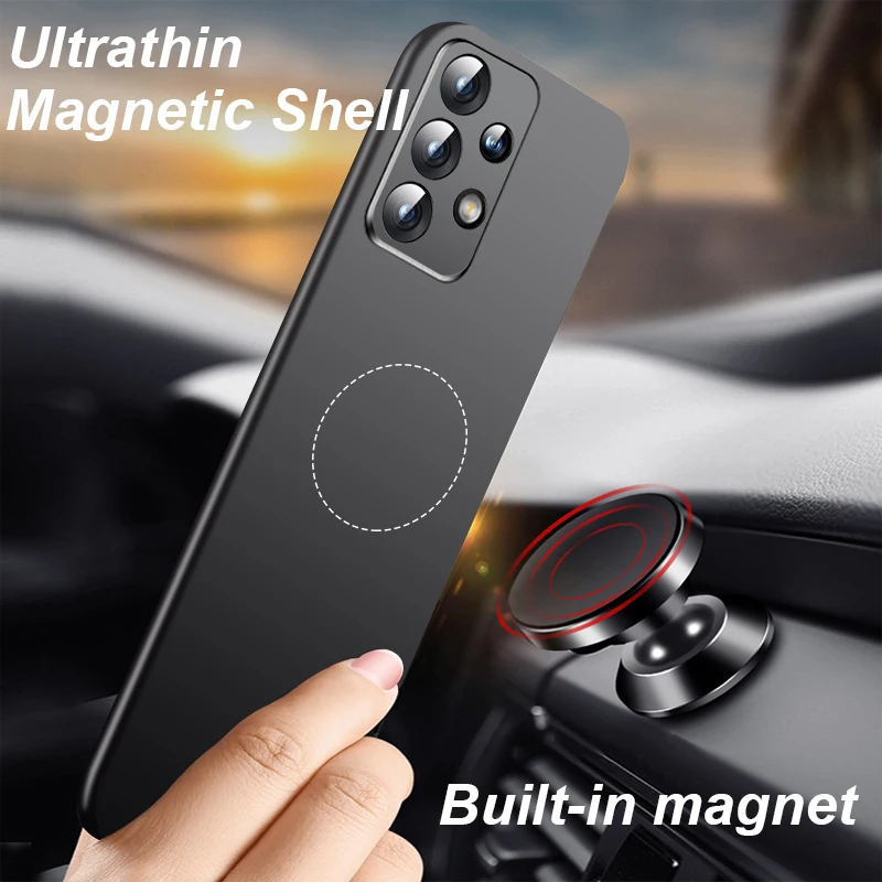 Ultra Thin Magnetic Support Magnetic Car Mount PC Case For Samsung Galaxy A54 A 52 4G 5G A 53 5G Matte Hard Protection Cover