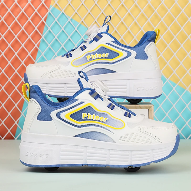 

Girls' 2025 Spring & Autumn New Wheel Shoes: Rotating Buckle Light-Up Sneakers & Older Kids' Roller Skates