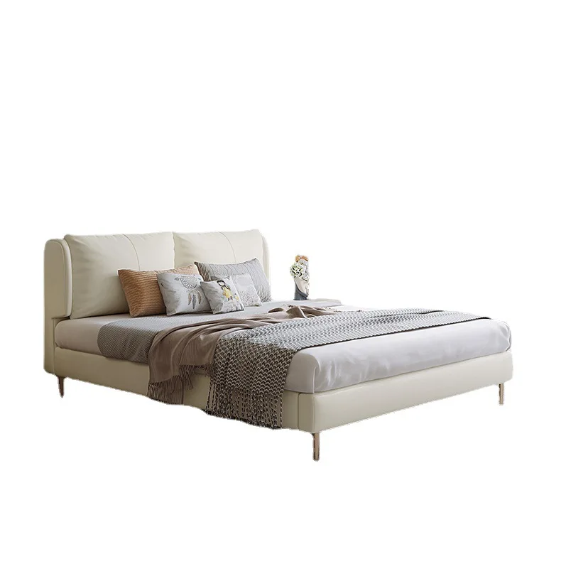 

wabi sandy wind light luxury Internet celebrity leather bed Nordic simple modern double