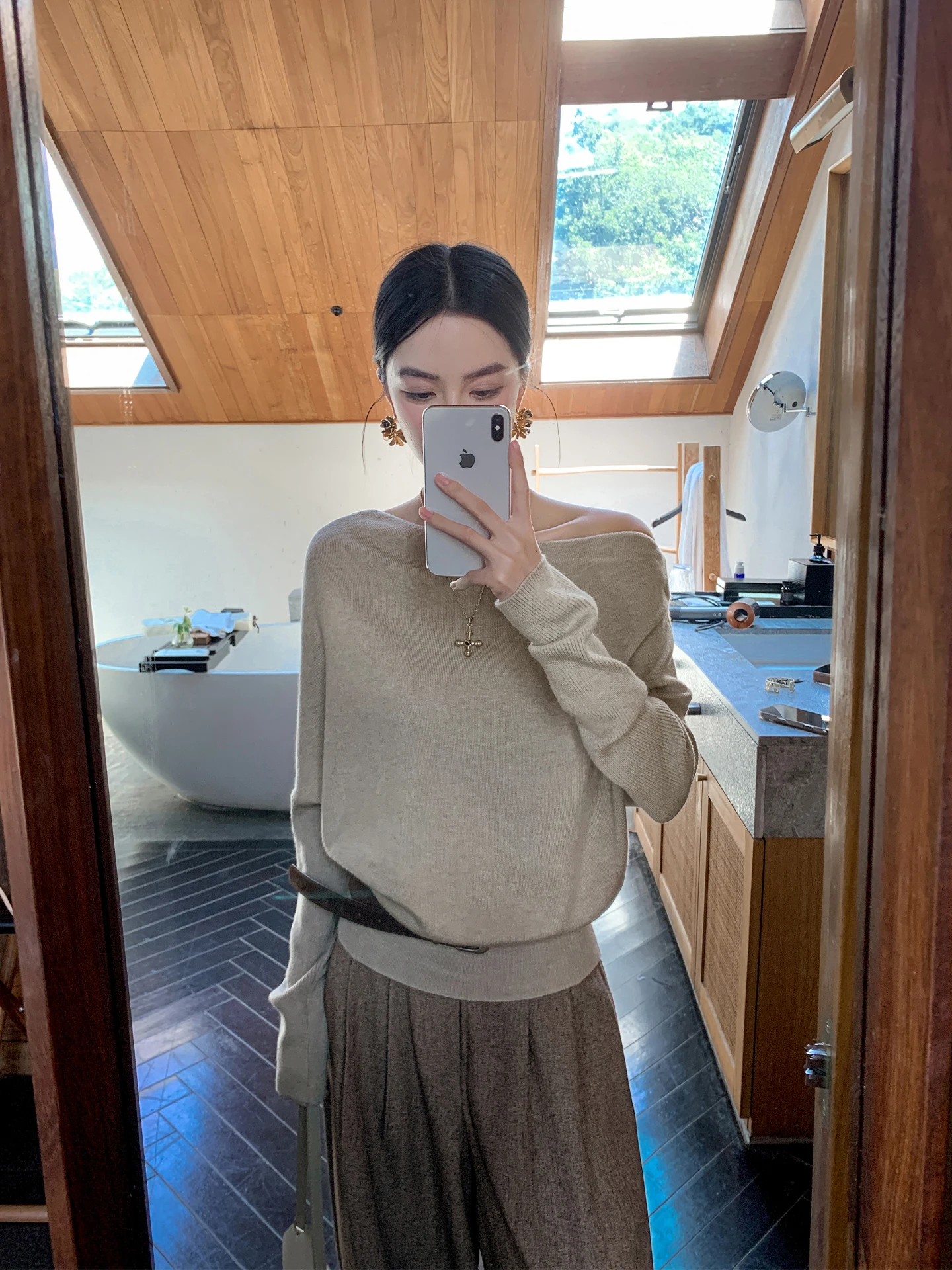 

Binguo Women's Knitted Sweater One-oulder Wool Blend O-Ne Long Sve Soft Comfortable Winter Faion Commute Sle