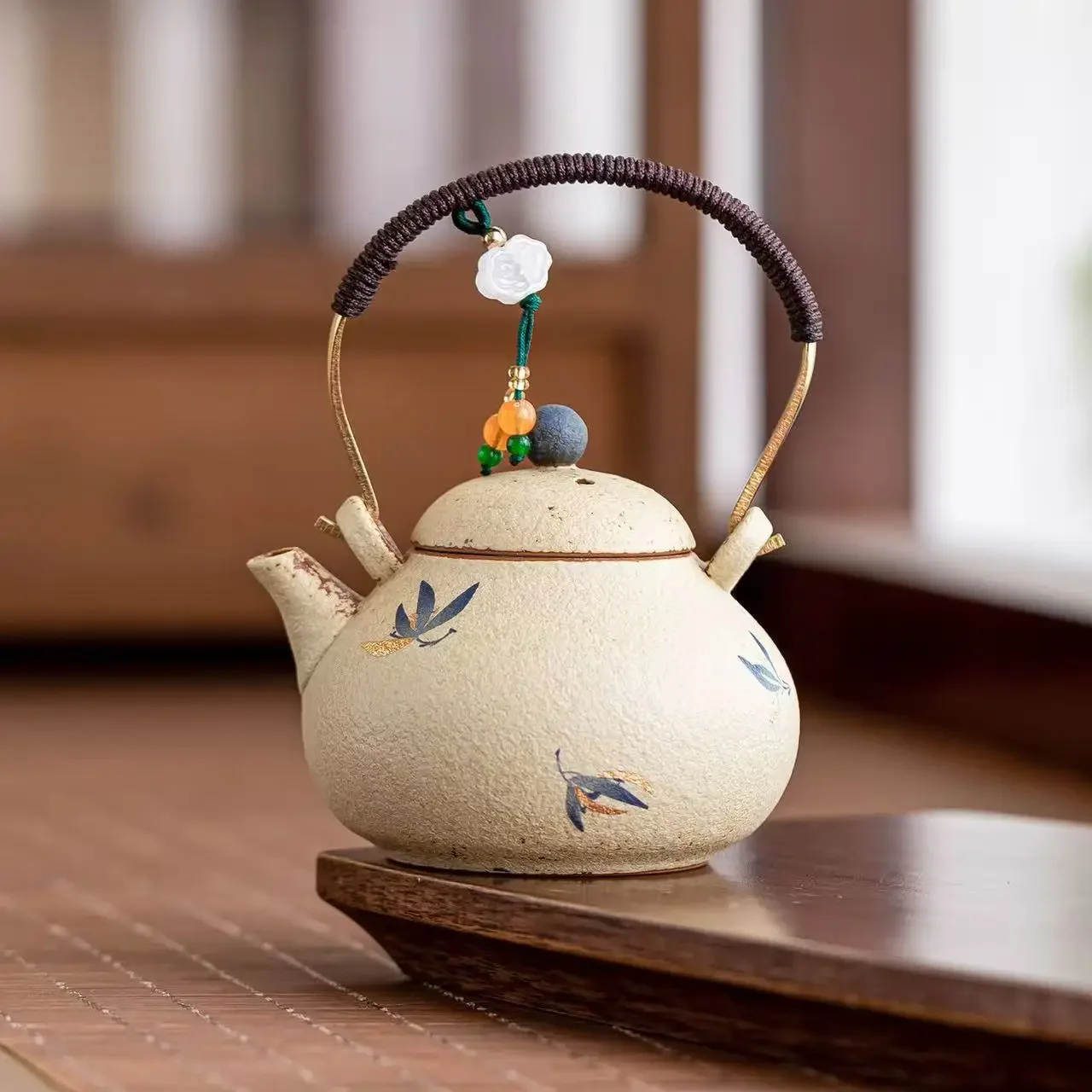 120ML Blue and White Flint Red Beam Pot Filter Ceramic Small Teapot NotHot To Make Teapot High-grade KungFu TeaSet Birthday Gift