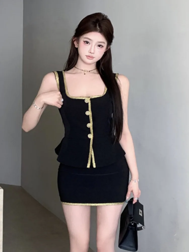 High street Small Fragrance 2 Piece Set Women sexy vest Tops + bodycon Skirt Sets Ladies Summer Sweet Fashion Two Piece Suits