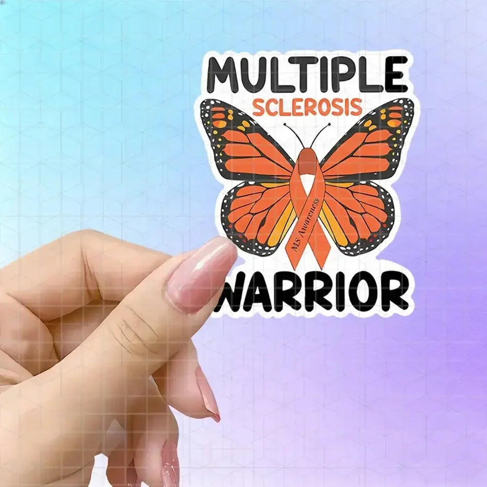Multiple Sclerosis Warrior Orange Ribbon Butterfly Vinyl Sticker Matte Self-Adhesive Decal For Water Bottle Laptop MS Patient