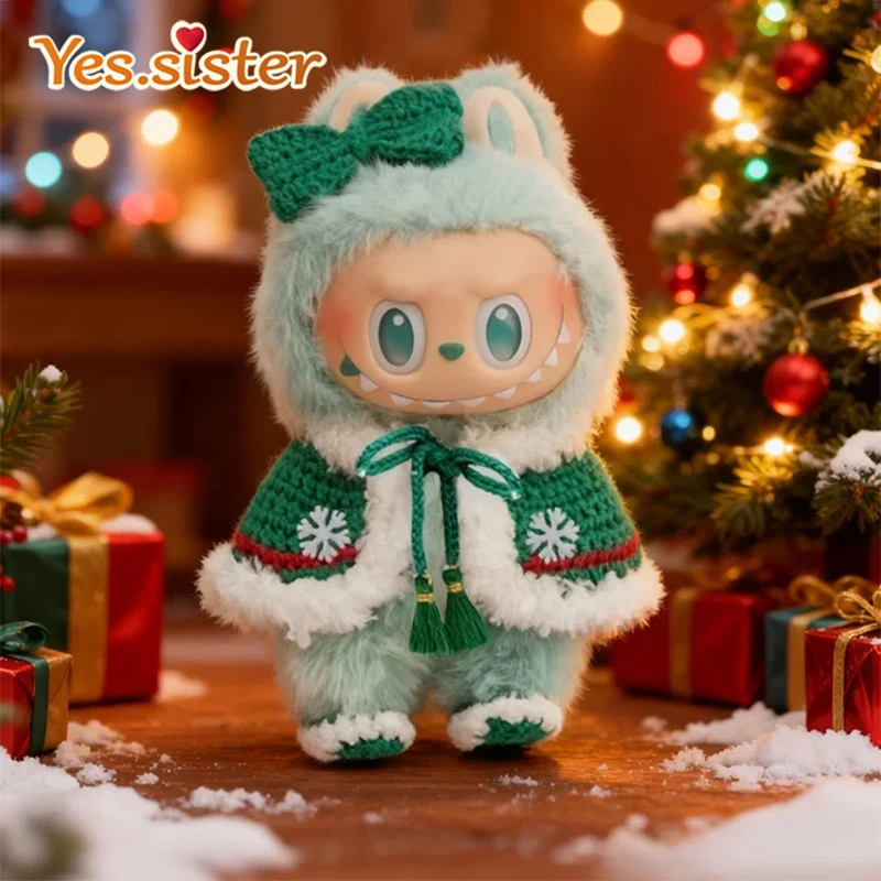 For 17cm Feference Labubu Christmas Handmade Hook Weaving First Second and Third Generation Knitted Clothes Cloak Set Original