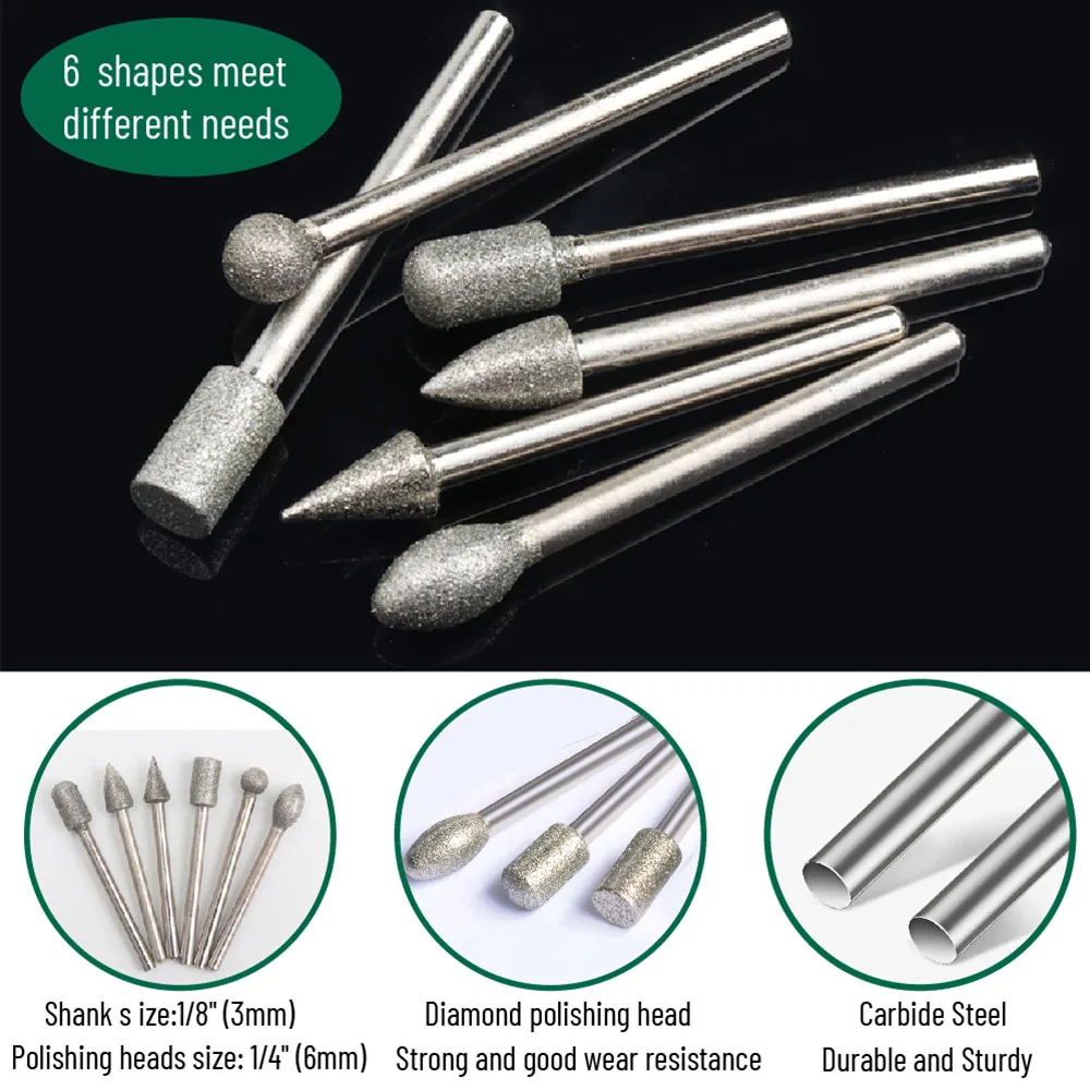 Stone Carving Set Diamond Burr Bits,20PCS Polishing Kits Rotary Tools Accessories with 1/8’ Shank For Carving Grinding Polishing