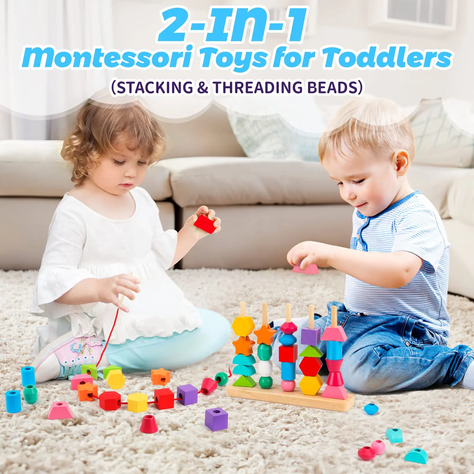 Montessori Wooden Toy Color & Shape Stacking Blocks Matching Educational Game Beaded Wire Maze For Toddlers Early Learning Toy