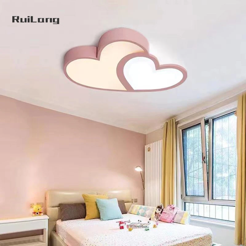 Modern LED Heart Shape Ceiling Light Dimmable Plafon Baby Kids room Girls Bedroom Ceiling Lamp Princess Pink Chandelier Lighting