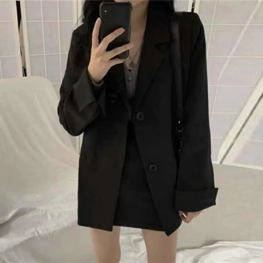 

Women Blazer Black Autumn New Simple Elagant Lapel Collar Office Lady Blazers Jacket Loose Business Outwear