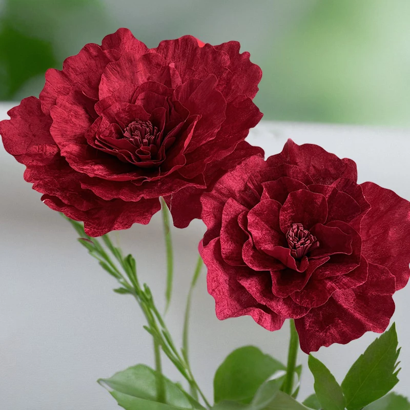 Large Artificial Velvet Peony Flower Valentine\'s Day Window Display Background Burgundy Artificial Rose Large Flower Wedding