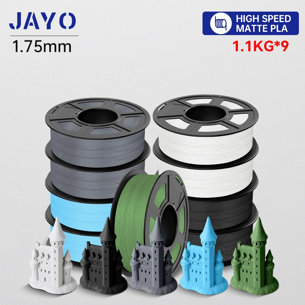 JAYO Hochgeschwindigkeits-PLA-Matt-3D-Filament 1,75 mm PLA-3D-Drucker-Filament 9 Rollen/Set Ordentlich gewickelte 3D-Druckmaterialien mit mattem Effekt