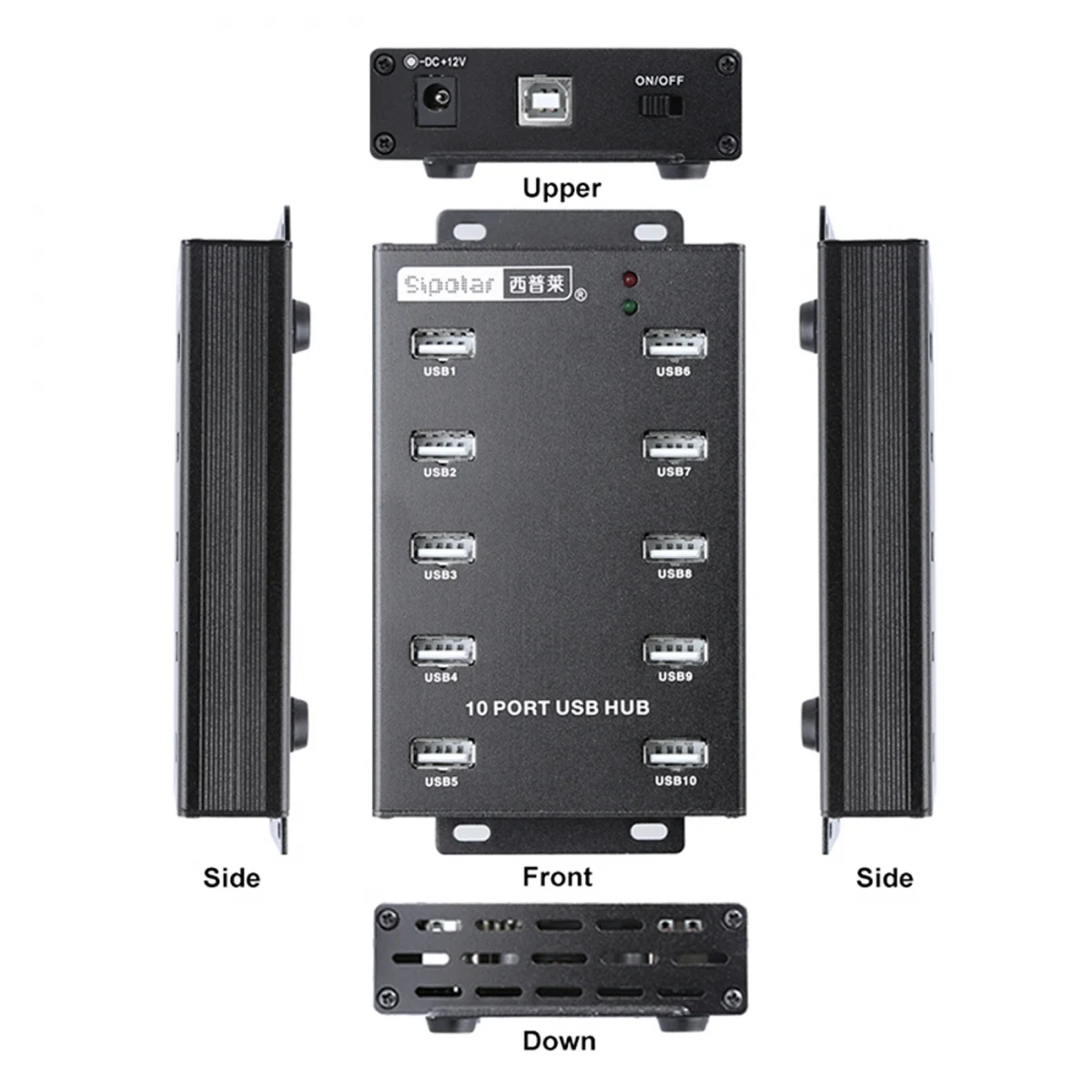 Sipolar A-300 10 Ports Industrial Wall and Desk Metal USB2.0 Hub Powered Hub with Power Supply for Litecoin Bitcoin Miners