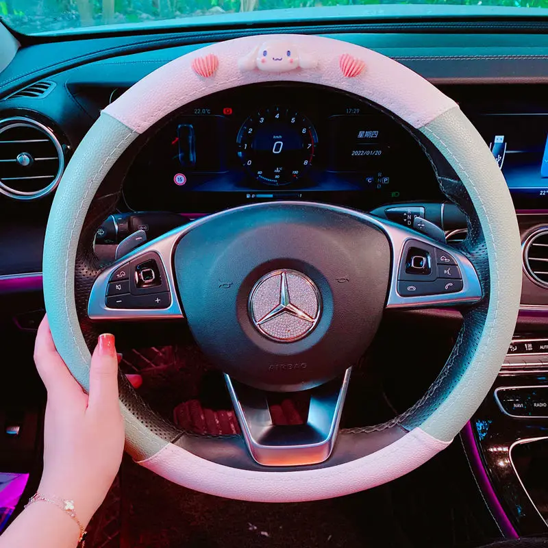 

Anime Sanrio Steering Wheel Cover Cinnamoroll Cute Kawaii Car Handle Cover Interior Four Seasons Universal Toys for Girls Gift