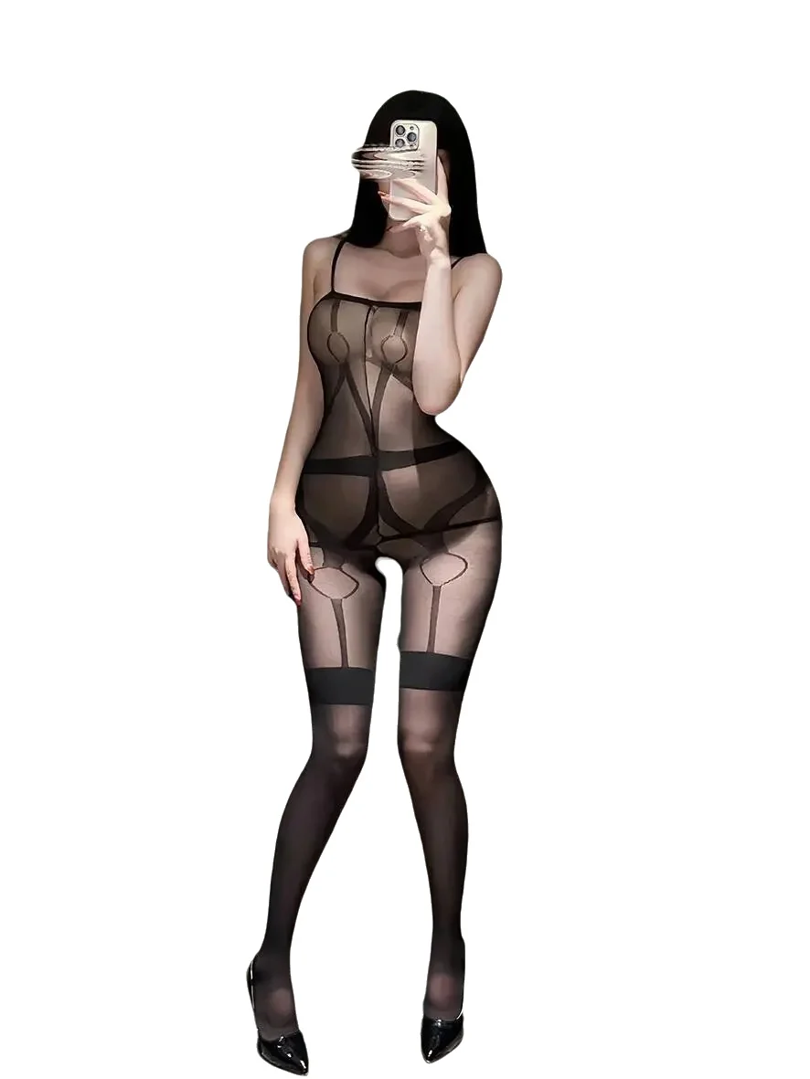 Solid Color High Stretch Sexy Lingerie Bodystocking Sexy Temptation Women's Camisole Transparent Open Crotch Stockings 7ADG