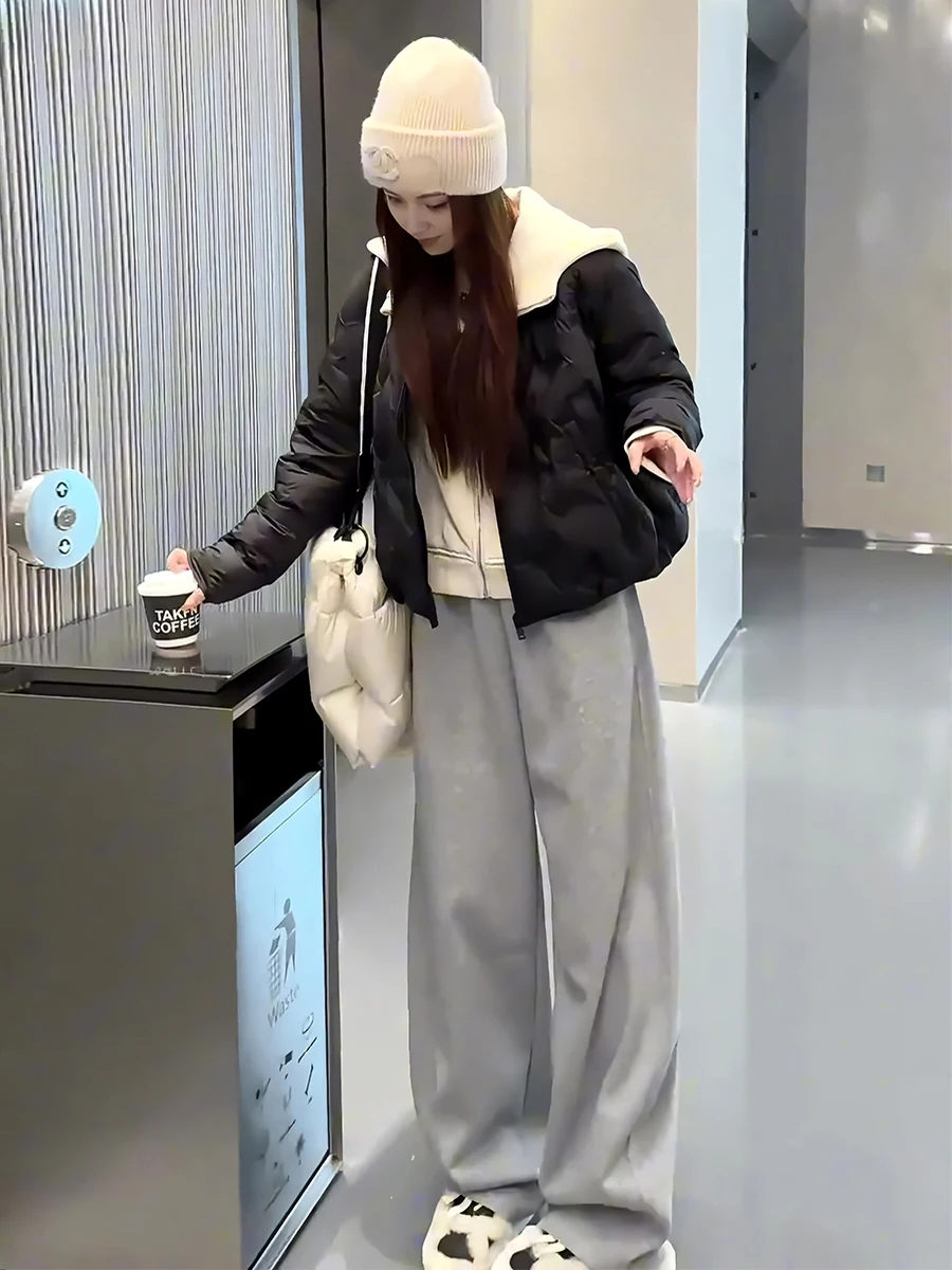 

2025 Winter New Faion Korean Sle Bla Lightweight Warm ort down Jaet Women's Coat Casual Sle 90% White Du down