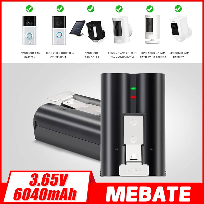 

Новый литий-ионный аккумулятор емкостью 6040 мАч для Ring-Video V4, совместимый с кольцевым видеодверным звонком 4/3/2, аккумулятор Stick Up Cam (2-го и 3-го поколения)