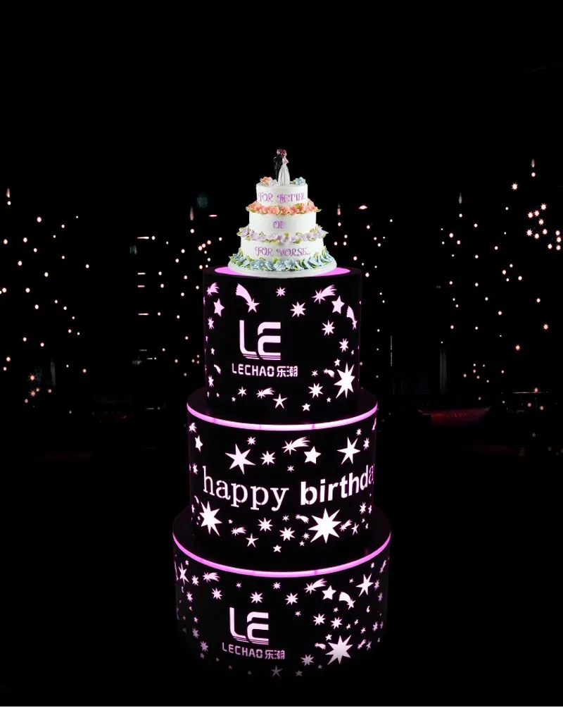 3 Tiers Happy Birthday Cake Bottle Presenter Led Rechargeable Wine Glorifier Holder Vip Serving Tray For Night Club