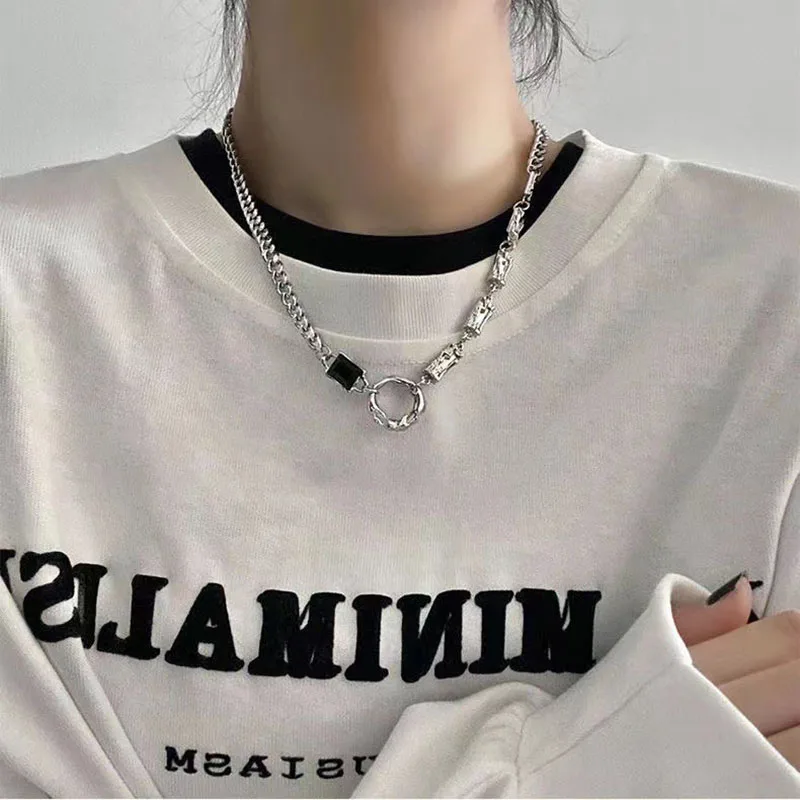 Irregular Circle Zircon Couple Necklace Female Coldness Style Niche Hip Hop Neutral Style High End Party Jewelry Gift